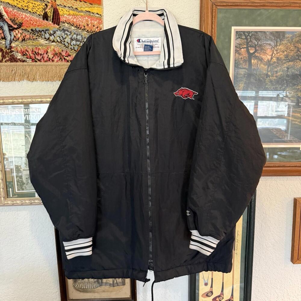 Vintage 90s RARE University Of‎ Arkansas Razorbacks Champion Sports Jacket Large